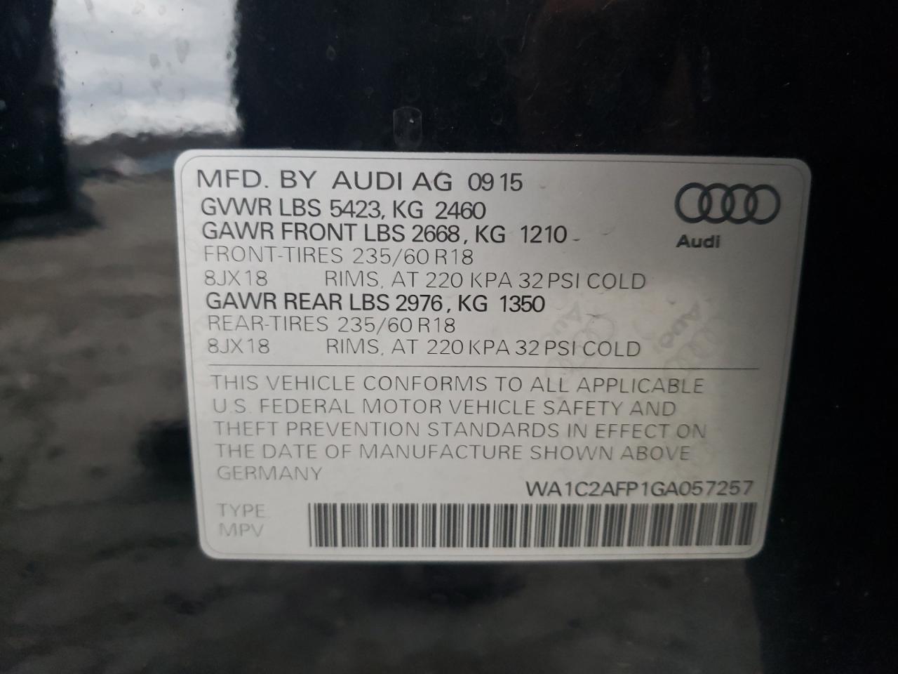 2016 Audi Q5 Premium VIN: WA1C2AFP1GA057257 Lot: 79660074