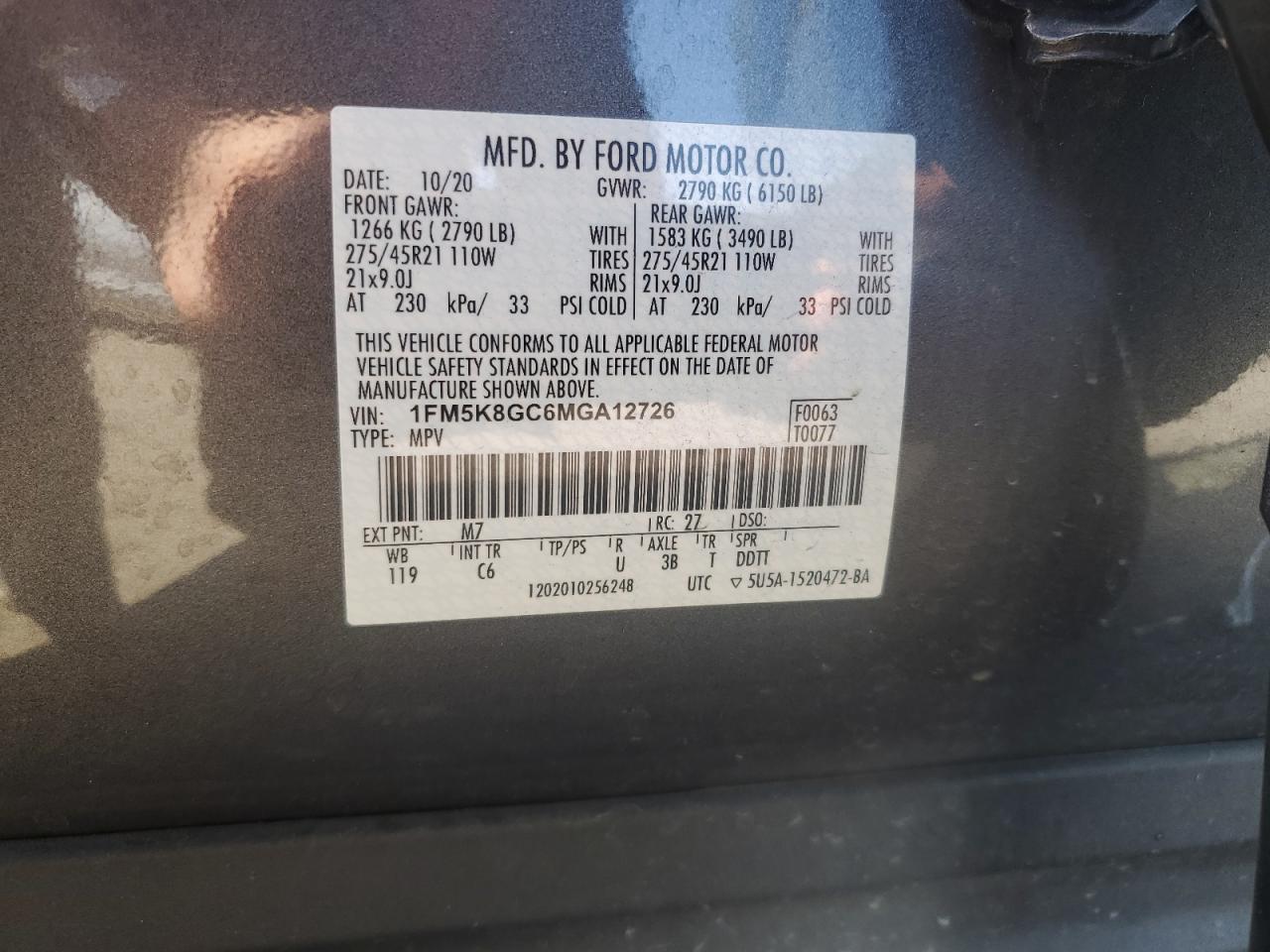 Фото: 1FM5K8GC6MGA12726 - 14