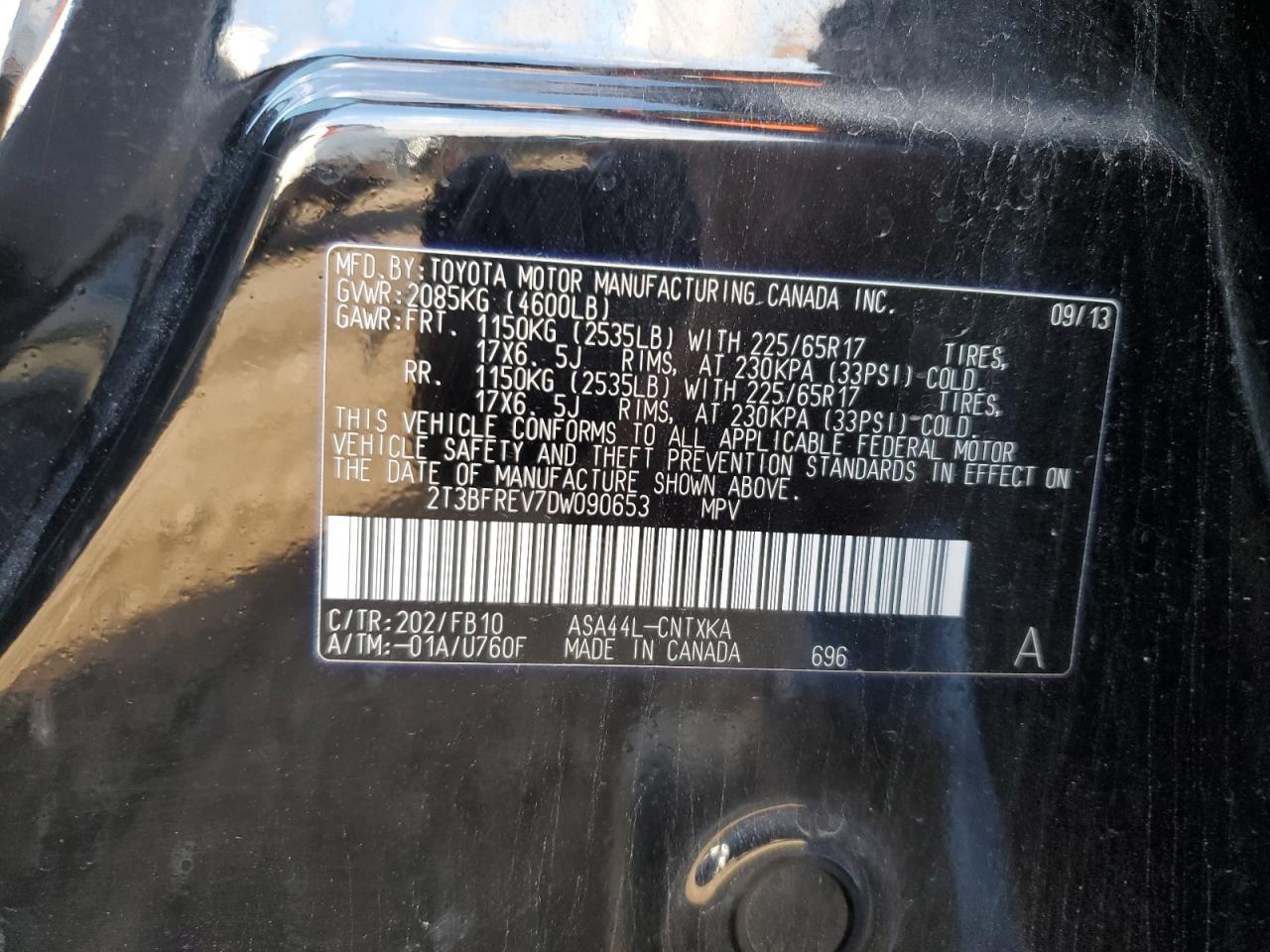 VIN 2T3BFREV7DW090653 2013 TOYOTA RAV4 no.13