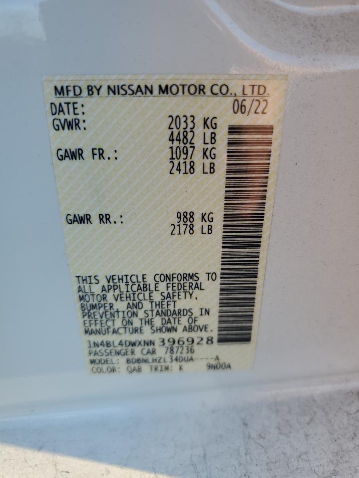 2022 Nissan Altima Sv VIN: 1N4BL4DWXNN396928 Lot: 79479914