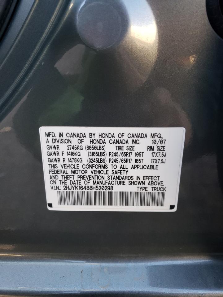 2008 Honda Ridgeline Rts VIN: 2HJYK16488H520298 Lot: 80946014