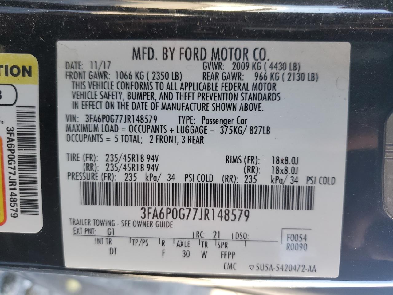 2018 Ford Fusion S VIN: 3FA6P0G77JR148579 Lot: 80828984