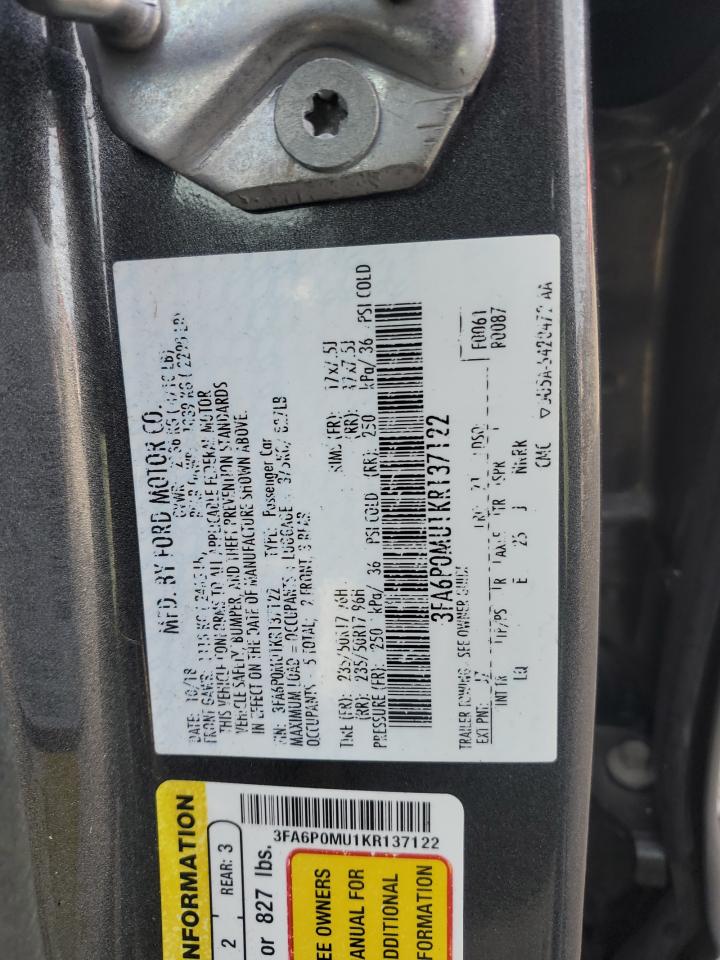 VIN 3FA6P0MU1KR137122 2019 FORD FUSION no.12