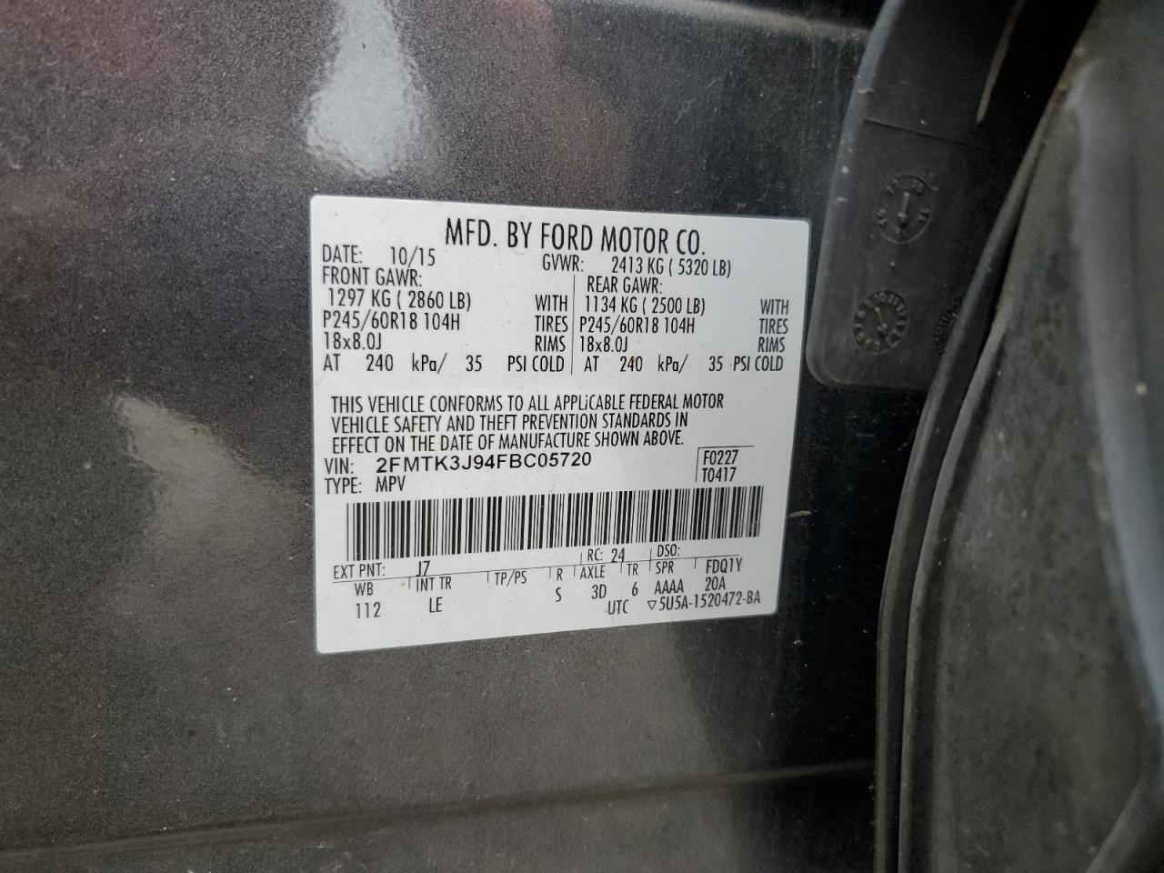 VIN 2FMTK3J94FBC05720 2015 FORD EDGE no.13