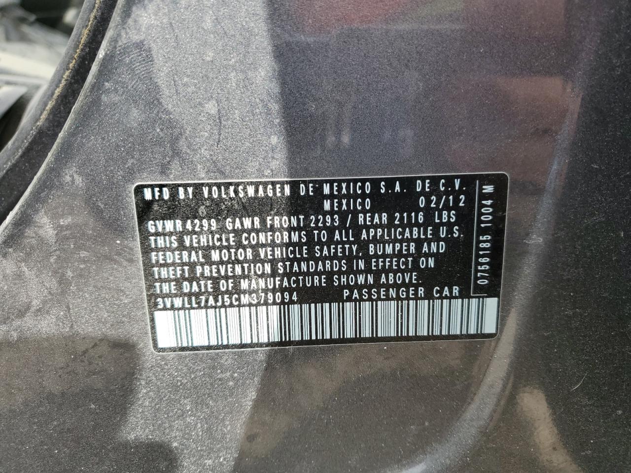 2012 Volkswagen Jetta Tdi VIN: 3VWLL7AJ5CM379094 Lot: 82194084