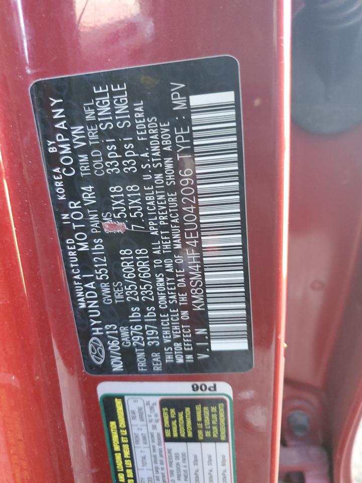 2014 Hyundai Santa Fe Gls VIN: KM8SM4HF4EU042096 Lot: 79495624