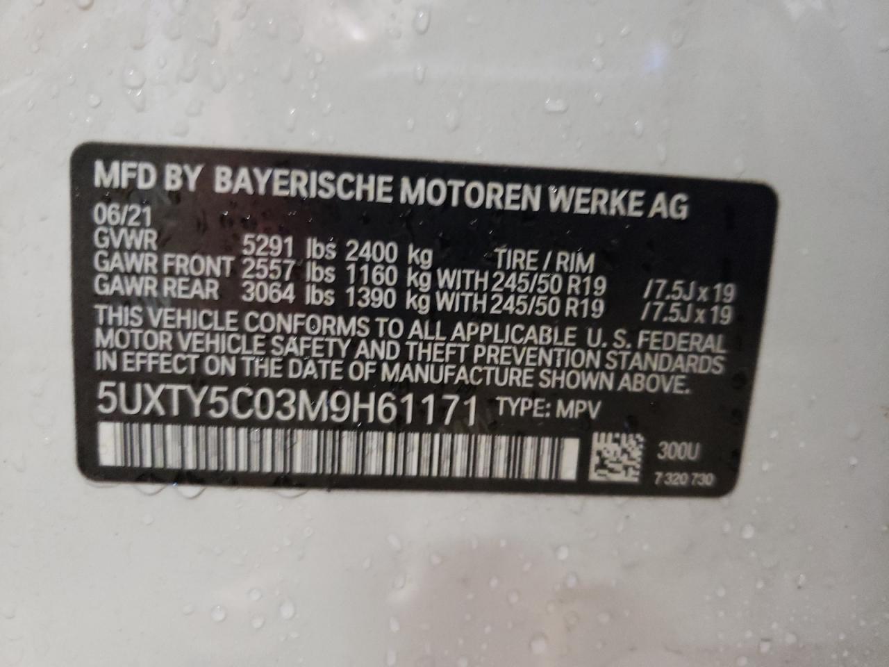 2021 BMW X3 xDrive30I VIN: 5UXTY5C03M9H61171 Lot: 79758234