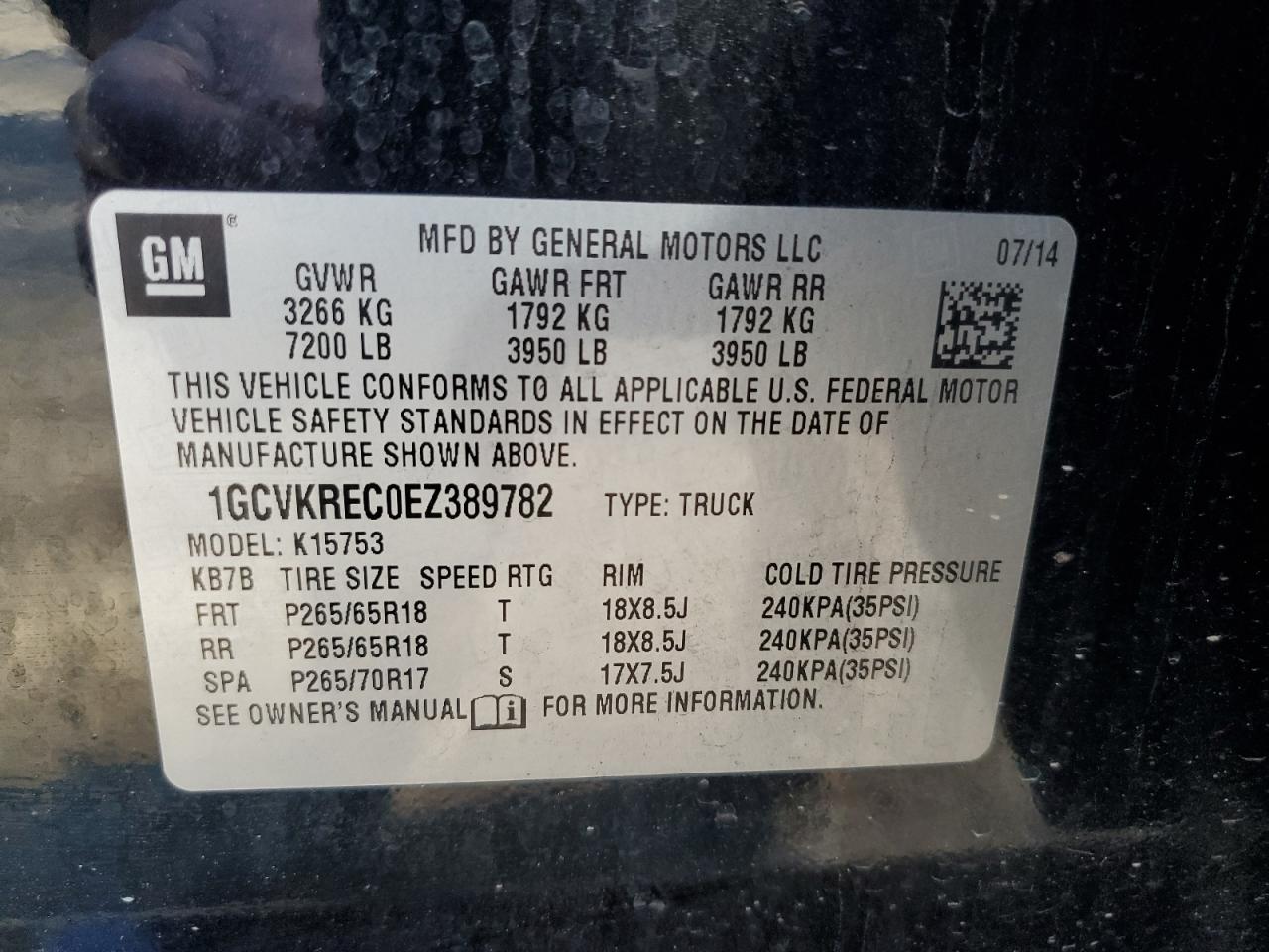 VIN 1GCVKREC0EZ389782 2014 CHEVROLET ALL Models no.12