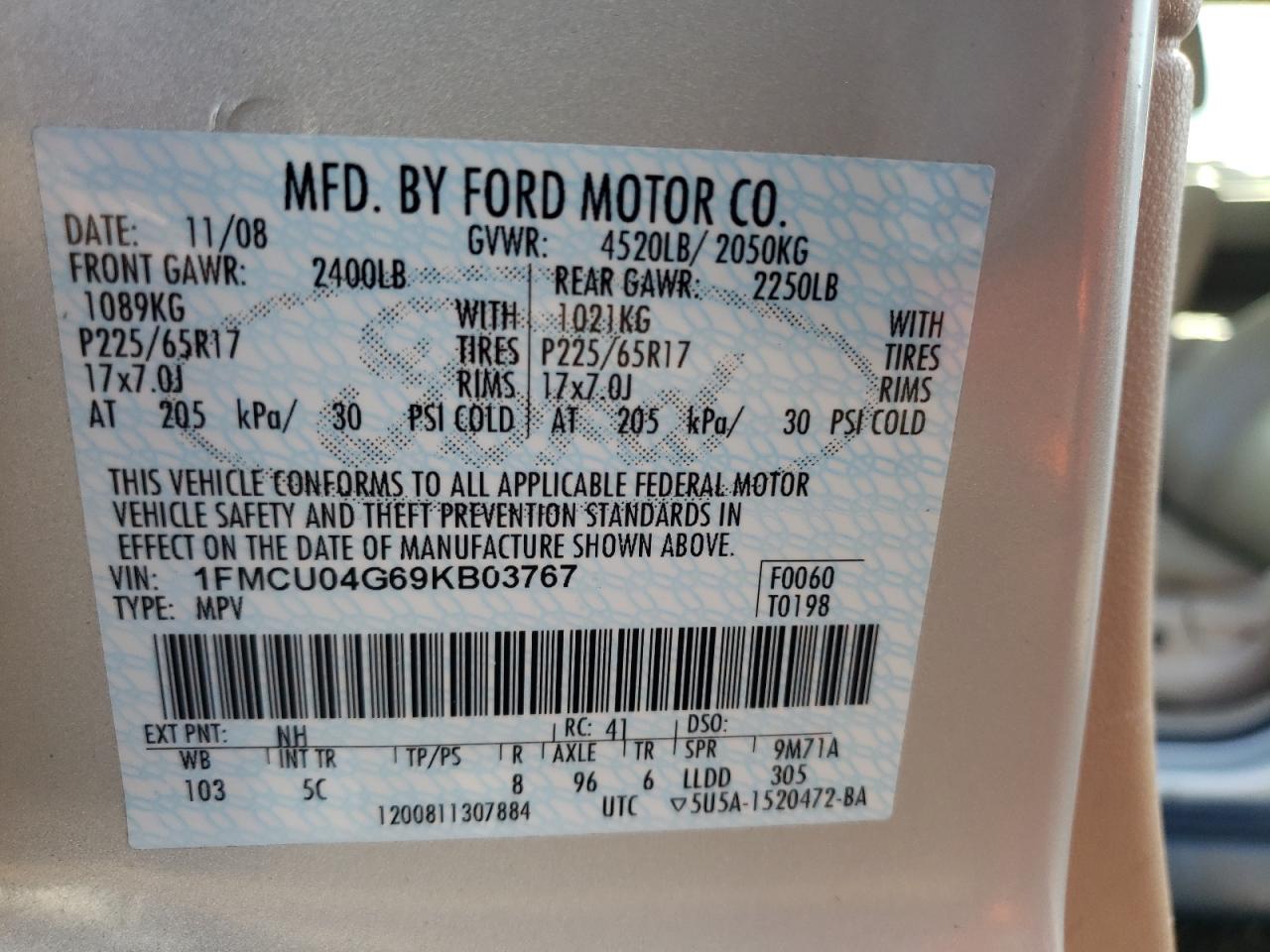 2009 Ford Escape Limited VIN: 1FMCU04G69KB03767 Lot: 79536734