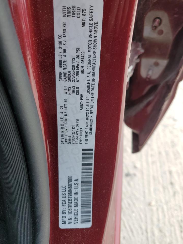 2021 Ram 1500 Big Horn/Lone Star VIN: 1C6RREBT9MN807800 Lot: 82879104