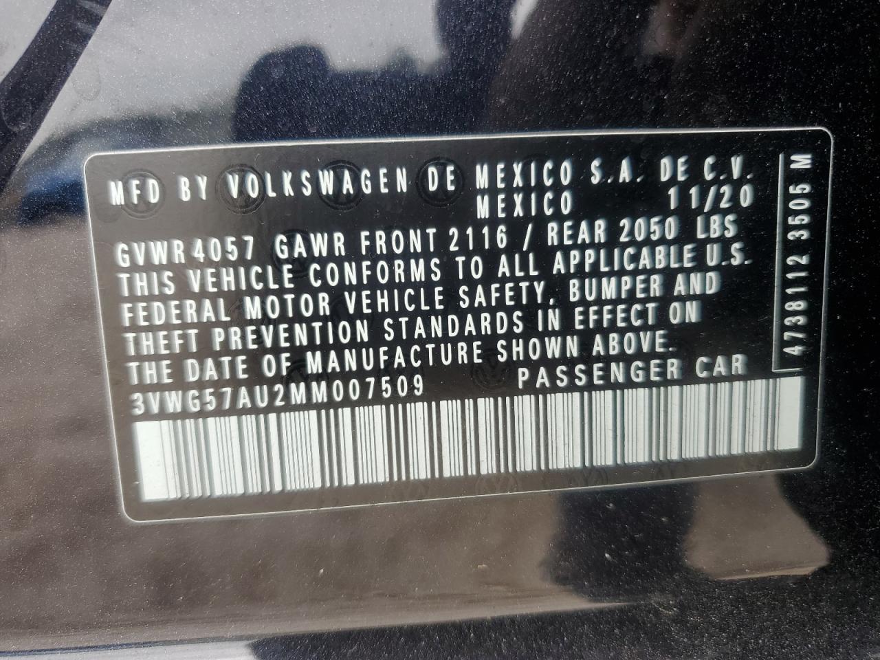 2021 Volkswagen Golf VIN: 3VWG57AU2MM007509 Lot: 80248024