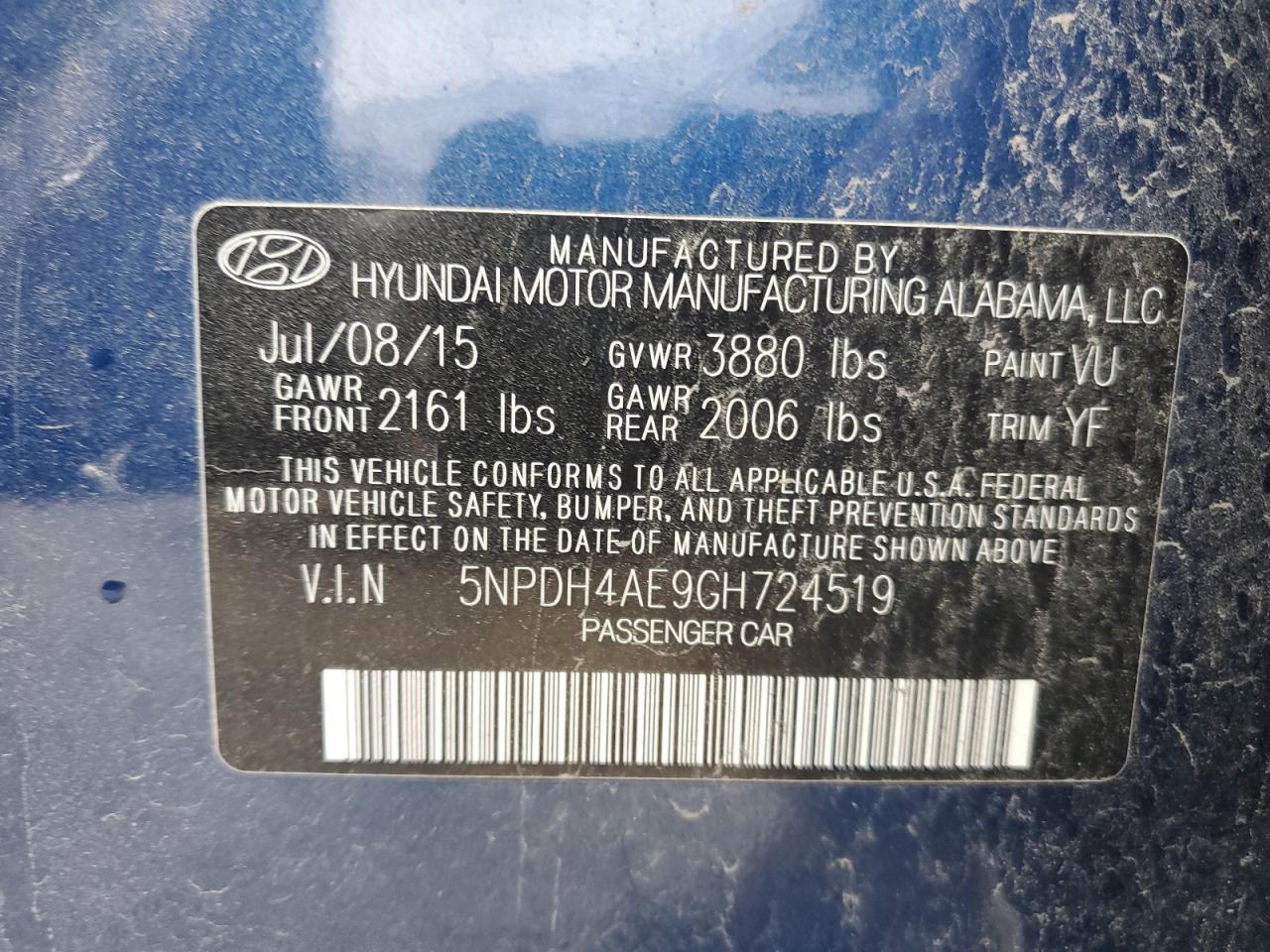 5NPDH4AE9GH724519 2016 HYUNDAI ELANTRA - Image 12