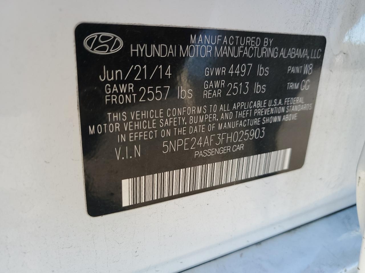 VIN 5NPE24AF3FH025903 2015 HYUNDAI SONATA no.12