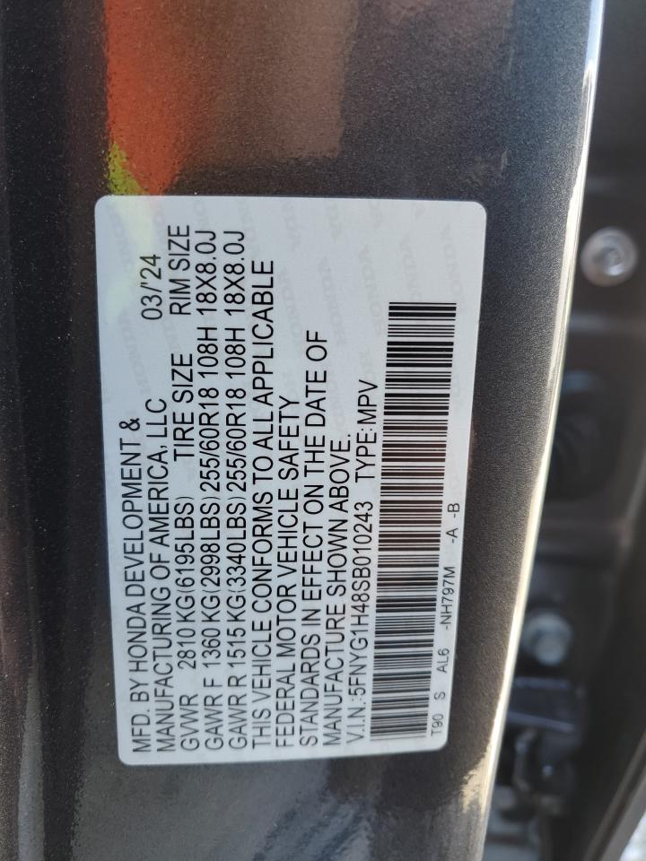 VIN 5FNYG1H48SB010243 2025 HONDA PILOT no.13