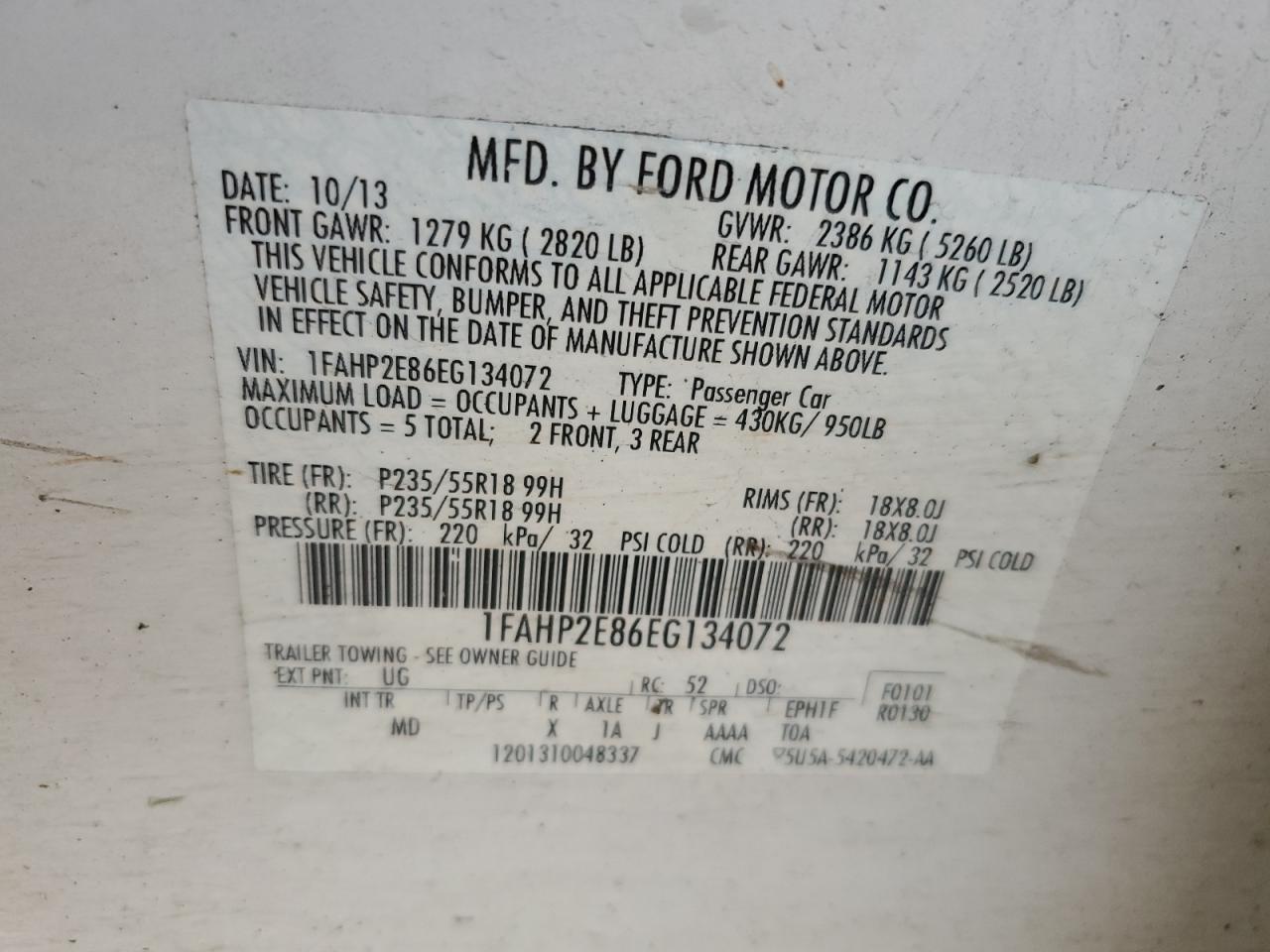 2014 Ford Taurus Sel VIN: 1FAHP2E86EG134072 Lot: 79195634