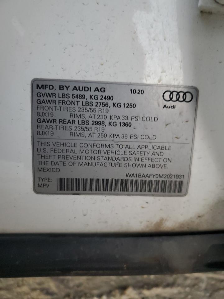 2021 Audi Q5 Premium Plus VIN: WA1BAAFY0M2021931 Lot: 80427974