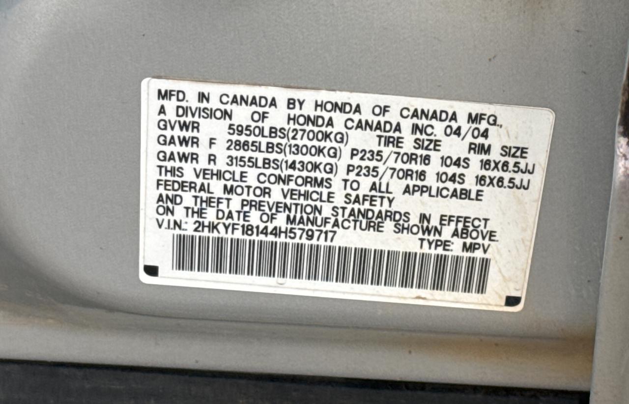 2004 Honda Pilot Lx VIN: 2HKYF18144H579717 Lot: 79723924