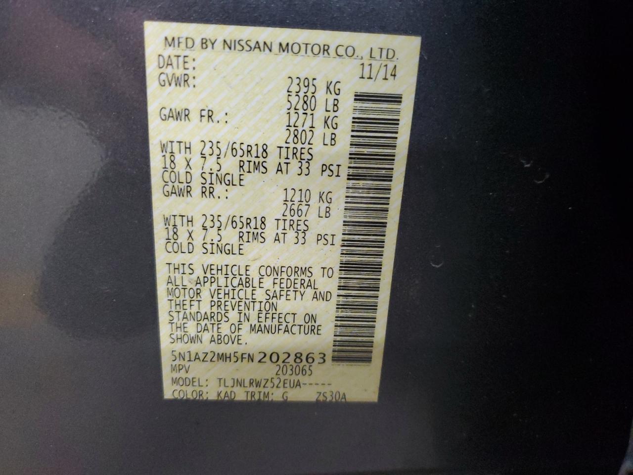 VIN 5N1AZ2MH5FN202863 2015 NISSAN MURANO no.13