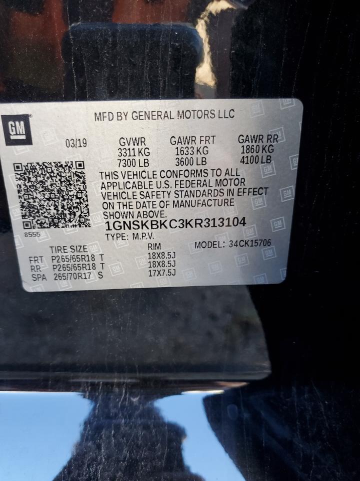 VIN 1GNSKBKC3KR313104 2019 CHEVROLET TAHOE no.13