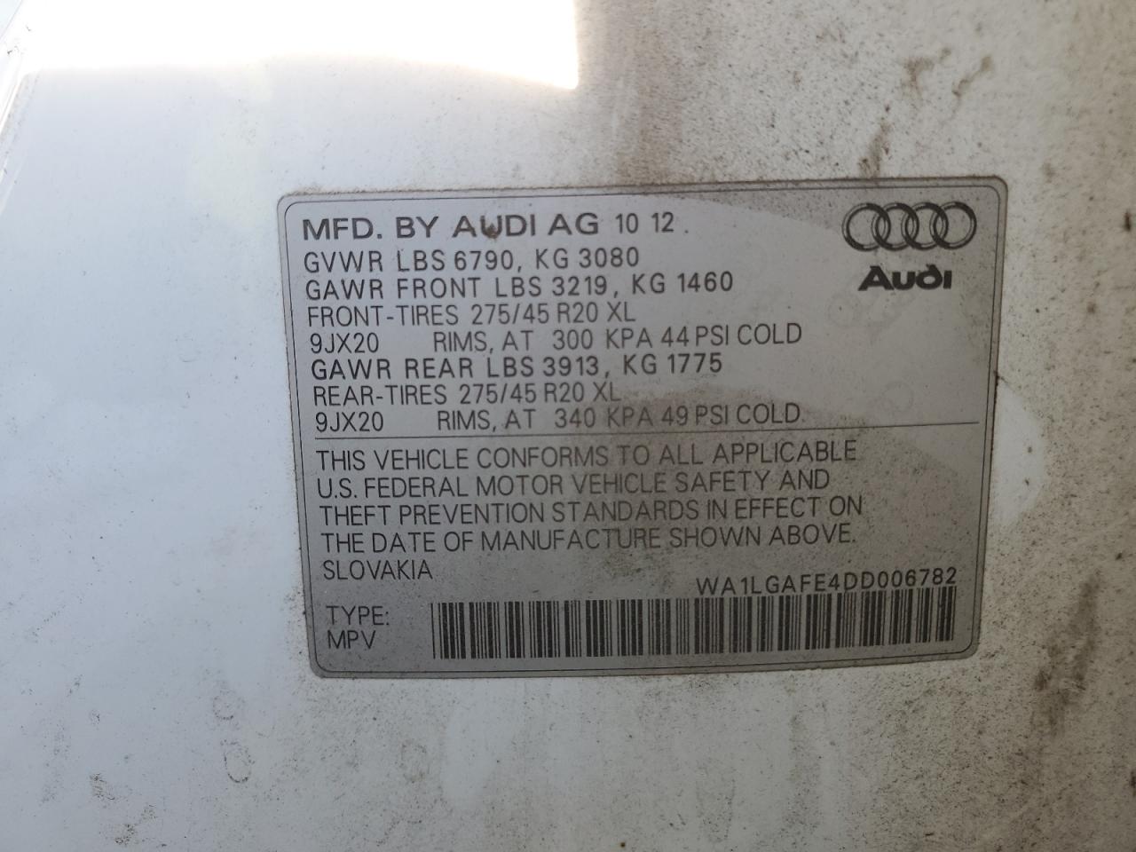 VIN WA1LGAFE4DD006782 2013 AUDI Q7 no.13