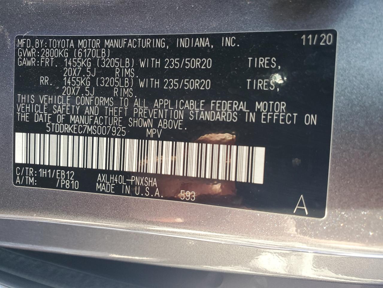 VIN 5TDDRKEC7MS007925 2021 TOYOTA SIENNA no.13