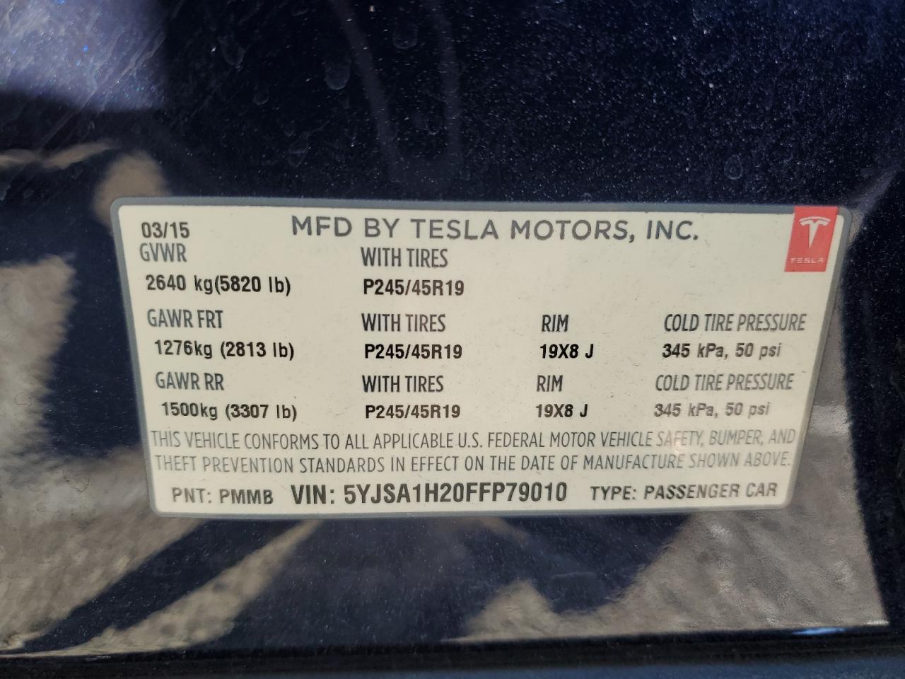 2015 Tesla Model S 85D VIN: 5YJSA1H20FFP79010 Lot: 81070564