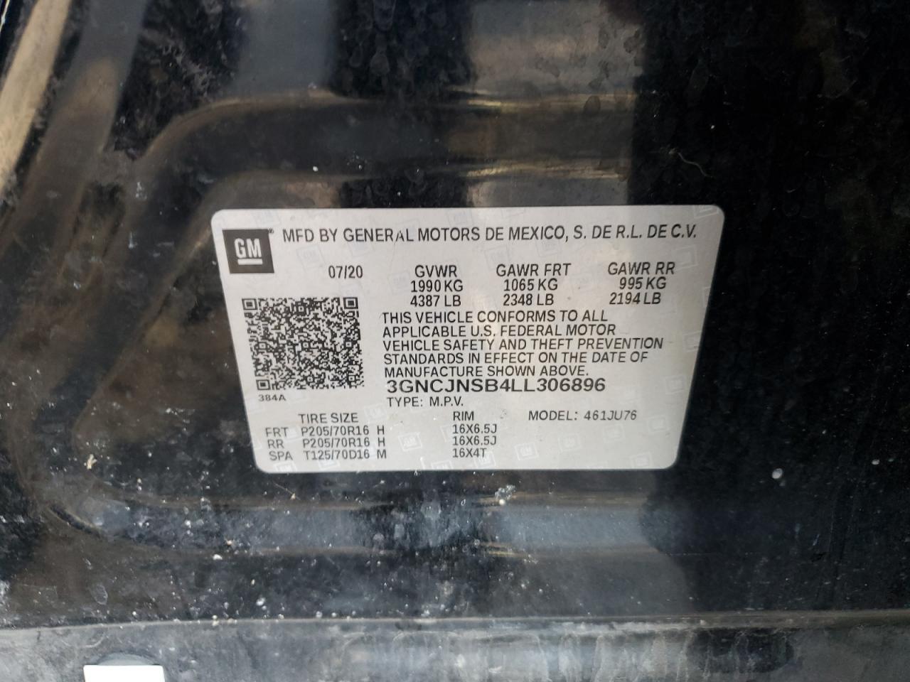 VIN 3GNCJNSB4LL306896 2020 CHEVROLET TRAX no.14