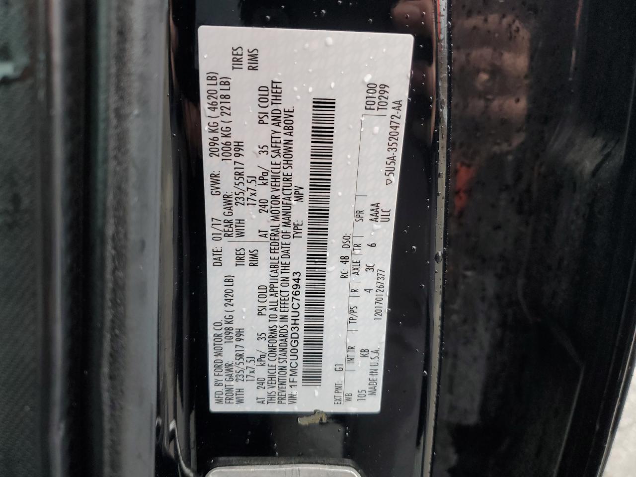 VIN 1FMCU0GD3HUC76943 2017 FORD ESCAPE no.13