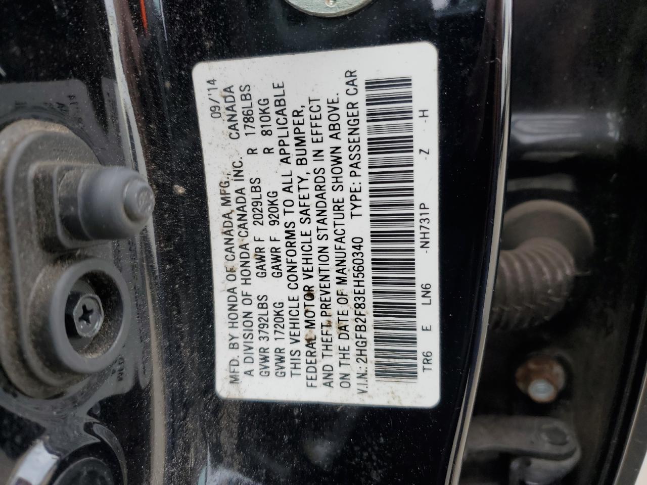 VIN 2HGFB2F83EH560340 2014 HONDA CIVIC no.14