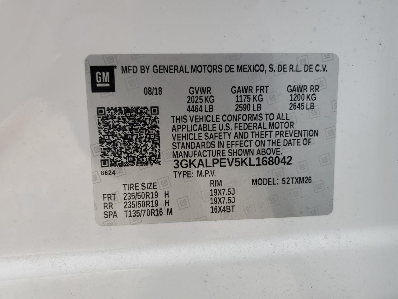 2019 GMC Terrain Slt VIN: 3GKALPEV5KL168042 Lot: 81313384