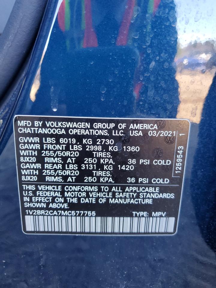 2021 Volkswagen Atlas Sel VIN: 1V2BR2CA7MC577755 Lot: 81027264