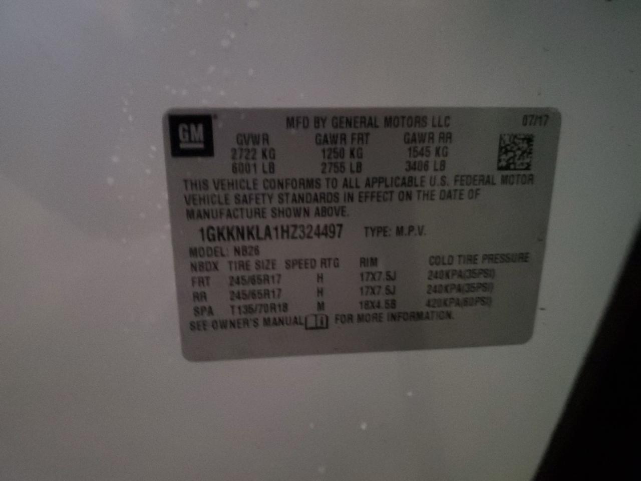 VIN 1GKKNKLA1HZ324497 2017 GMC ACADIA no.13