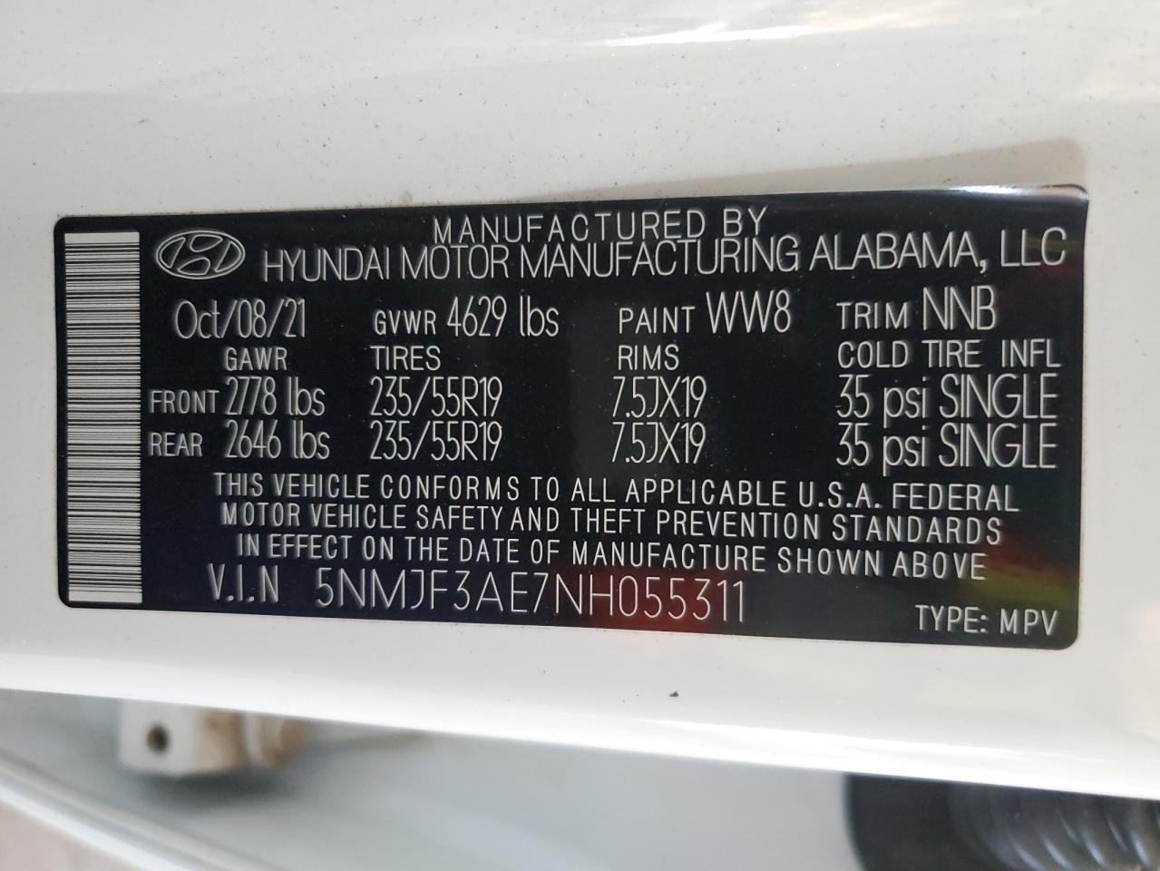 2022 Hyundai Tucson Sel VIN: 5NMJF3AE7NH055311 Lot: 81043864