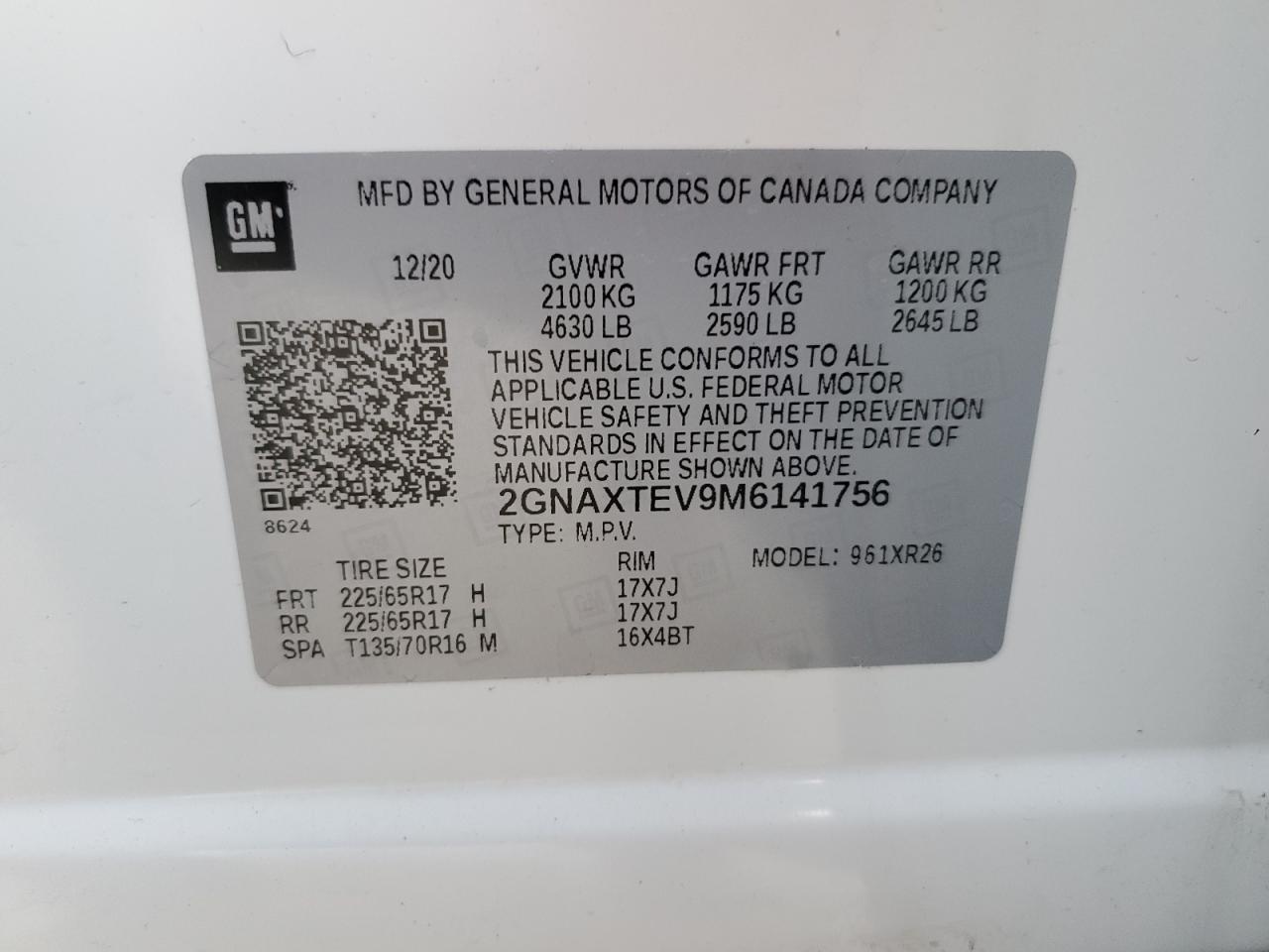 2021 Chevrolet Equinox Lt VIN: 2GNAXTEV9M6141756 Lot: 80970844