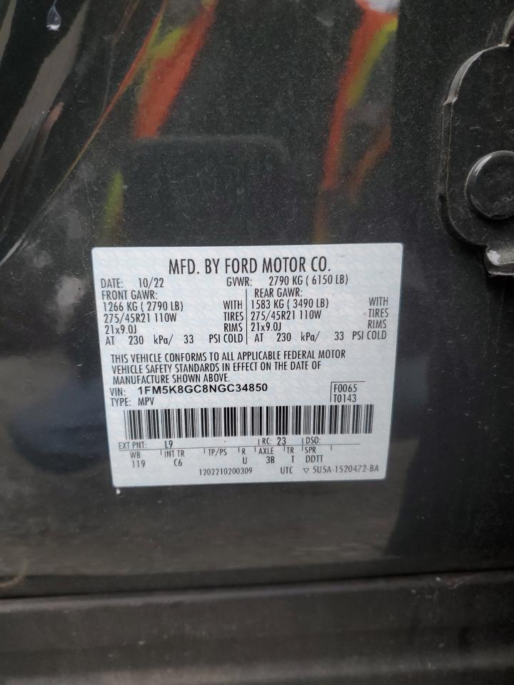 2022 Ford Explorer St VIN: 1FM5K8GC8NGC34850 Lot: 81452344