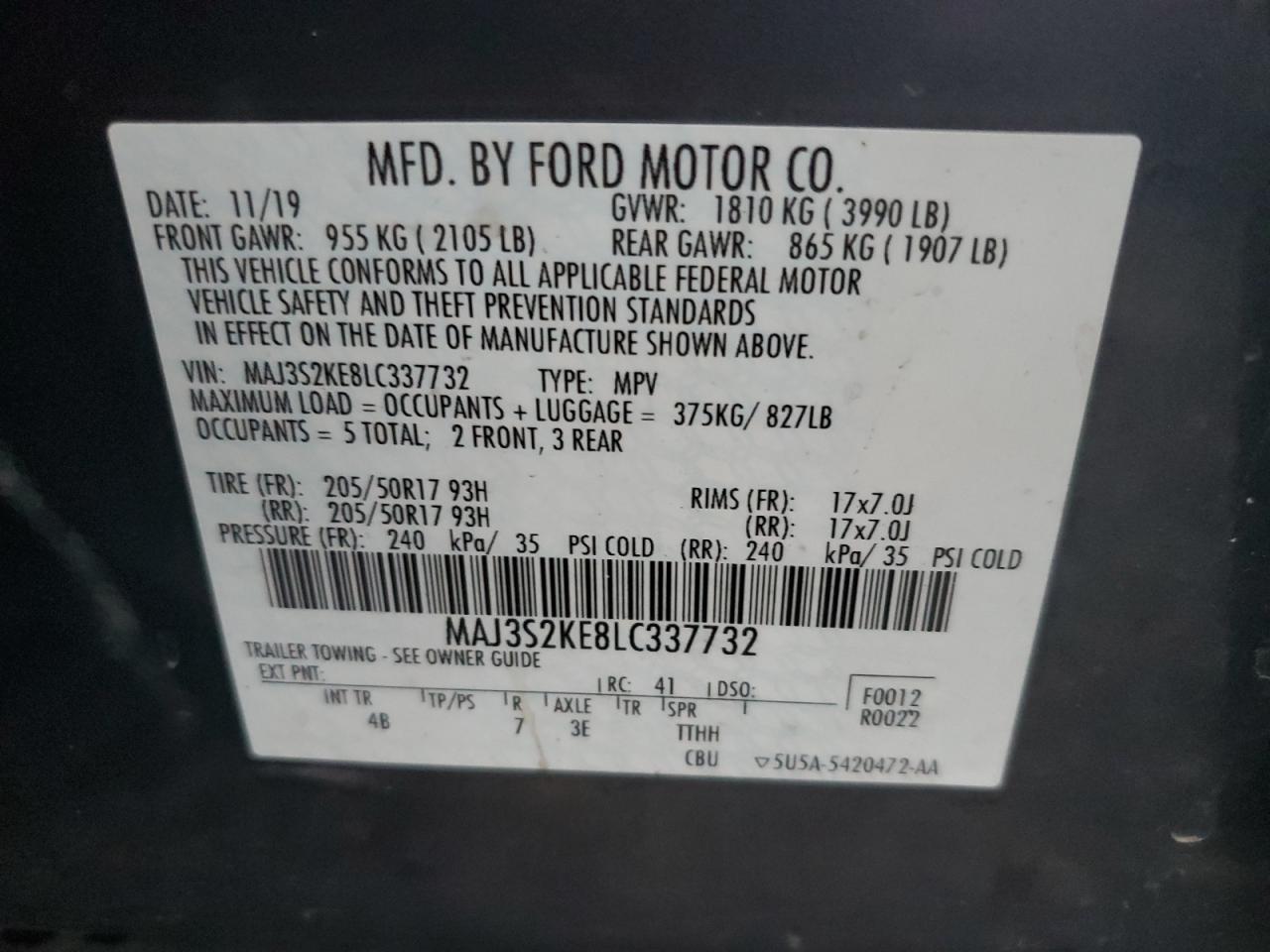 2020 Ford Ecosport Titanium VIN: MAJ3S2KE8LC337732 Lot: 79726584