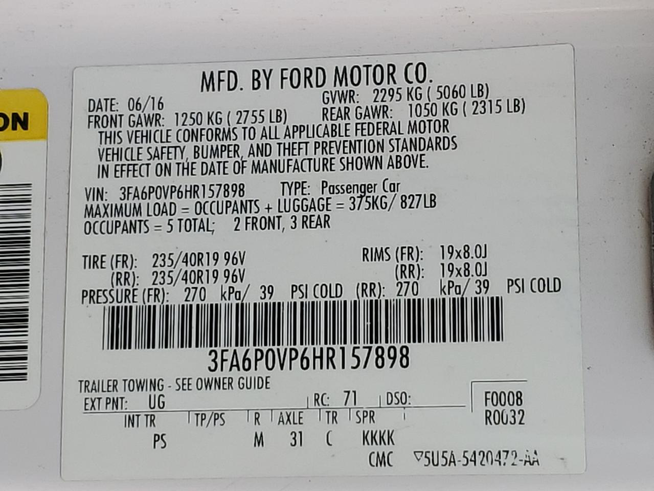 VIN 3FA6P0VP6HR157898 2017 FORD FUSION no.13