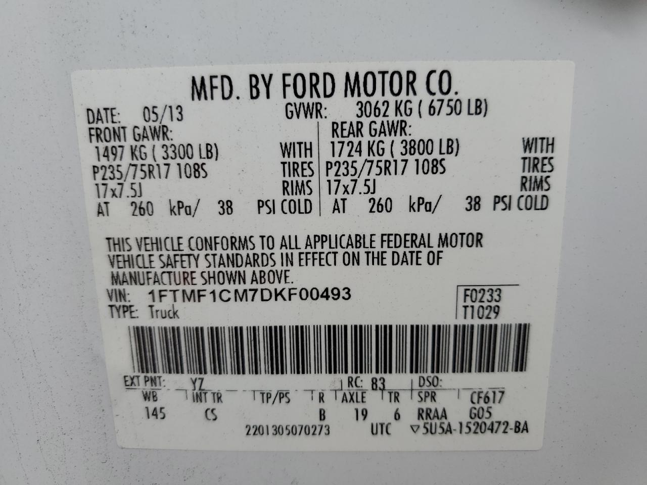 VIN 1FTMF1CM7DKF00493 2013 FORD All Models no.12