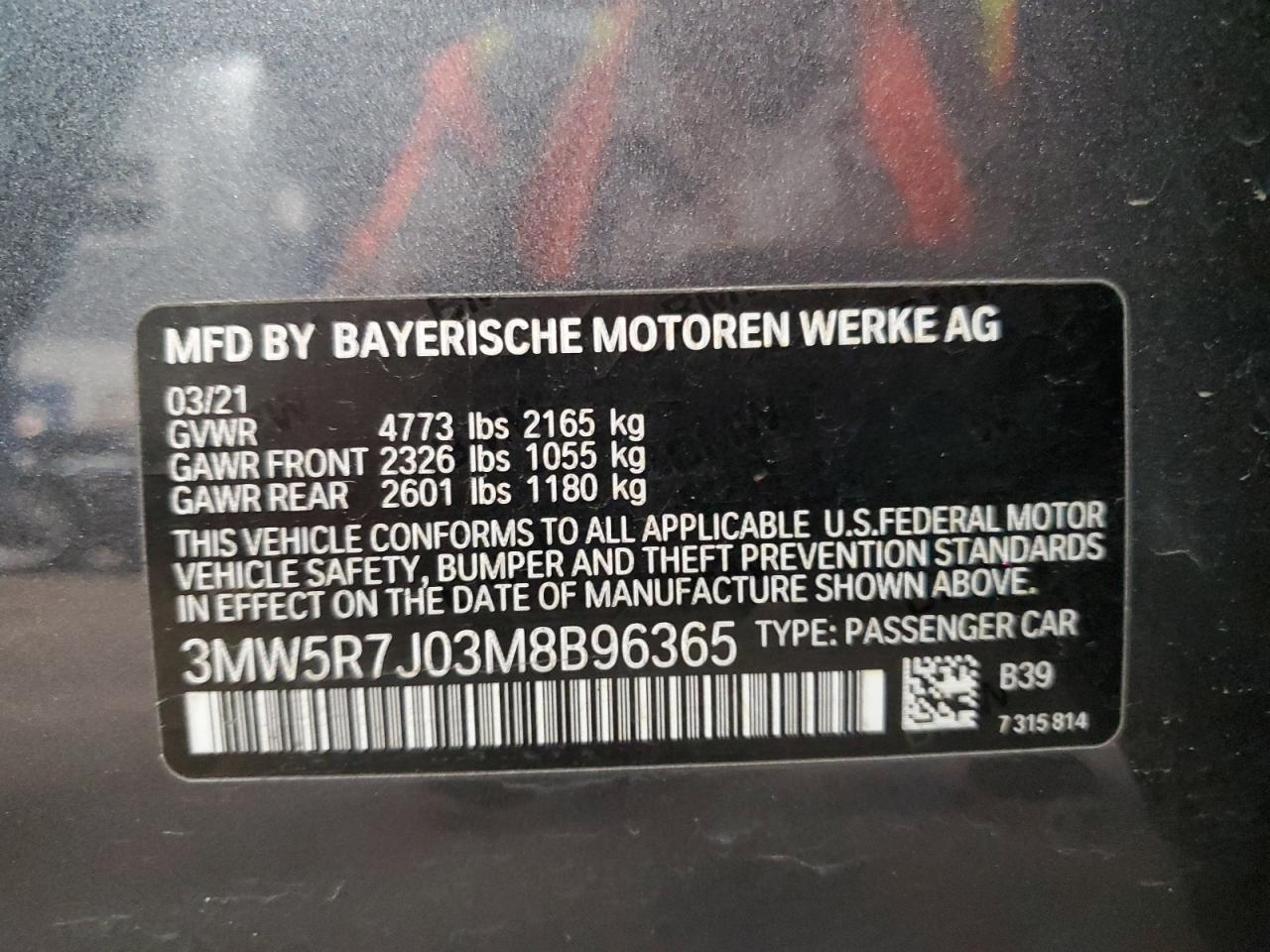 VIN 3MW5R7J03M8B96365 2021 BMW 3 SERIES no.12