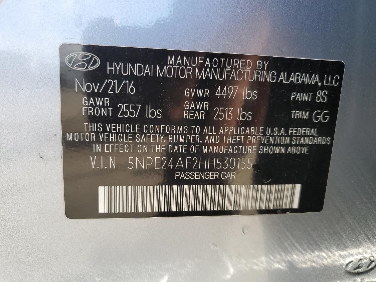 VIN 5NPE24AF2HH530155 2017 HYUNDAI SONATA no.12