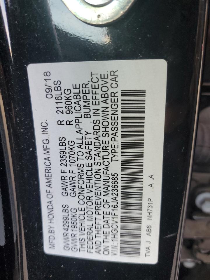 VIN 1HGCV1F16JA236685 2018 HONDA ACCORD no.12