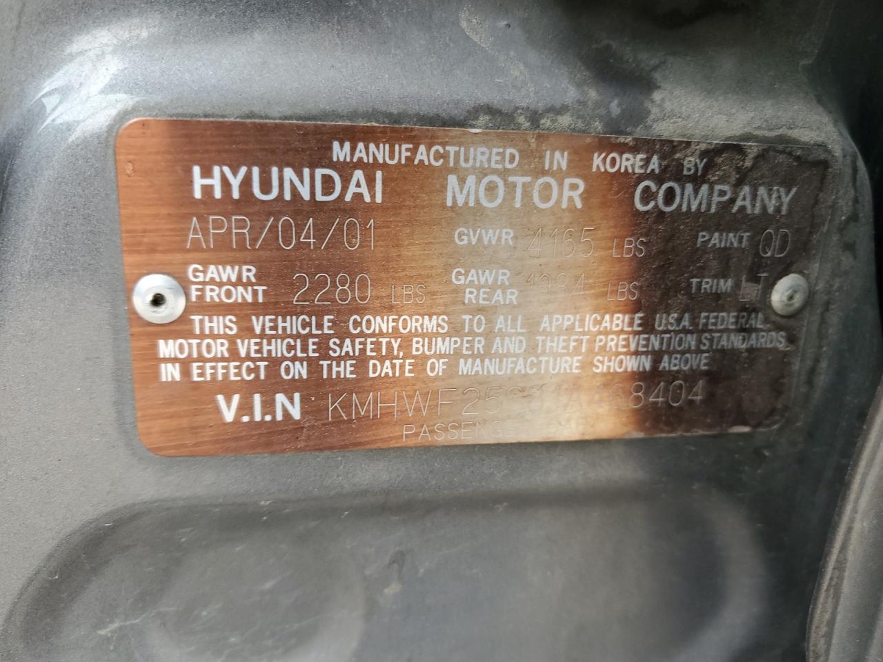 2001 Hyundai Sonata Gl VIN: KMHWF25S81A468404 Lot: 78950624