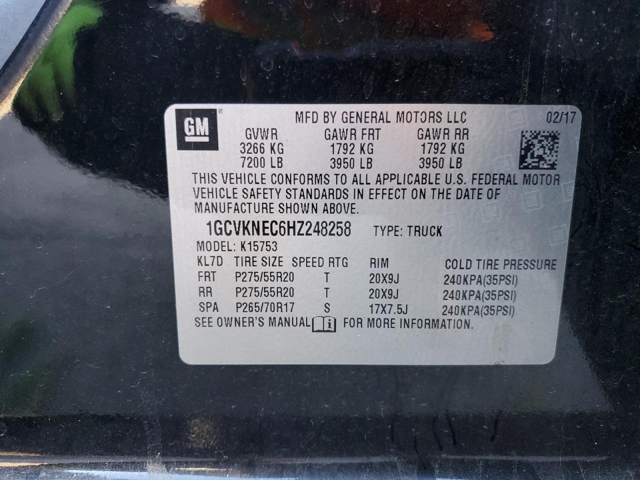 VIN 1GCVKNEC6HZ248258 2017 CHEVROLET ALL Models no.12