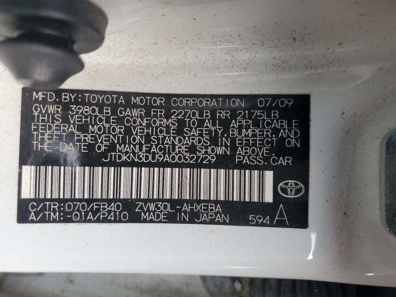 2010 Toyota Prius VIN: JTDKN3DU9A0032729 Lot: 77271604