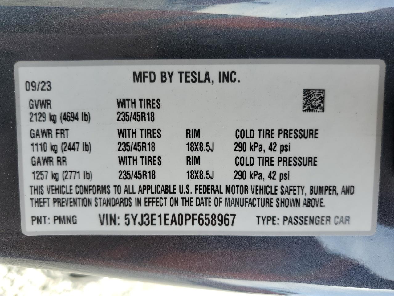 2023 Tesla Model 3 VIN: 5YJ3E1EA0PF658967 Lot: 79303204