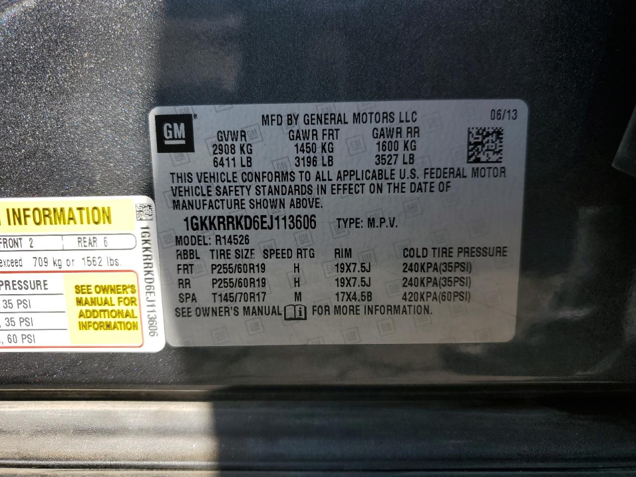2014 GMC Acadia Slt-1 VIN: 1GKKRRKD6EJ113606 Lot: 78238554