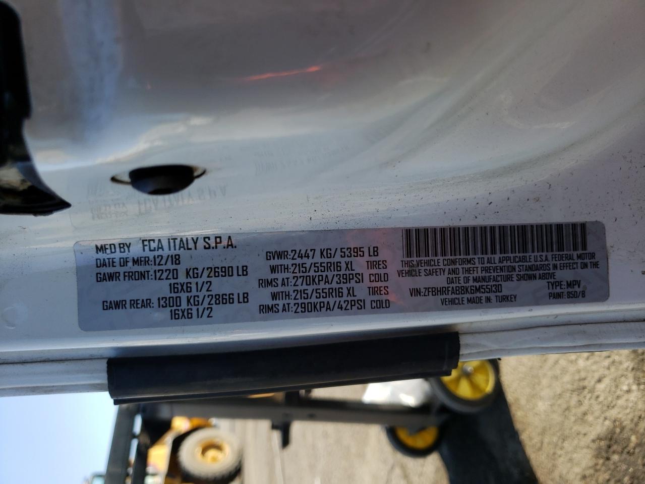 2019 Ram Promaster City VIN: ZFBHRFAB8K6M55130 Lot: 82212444