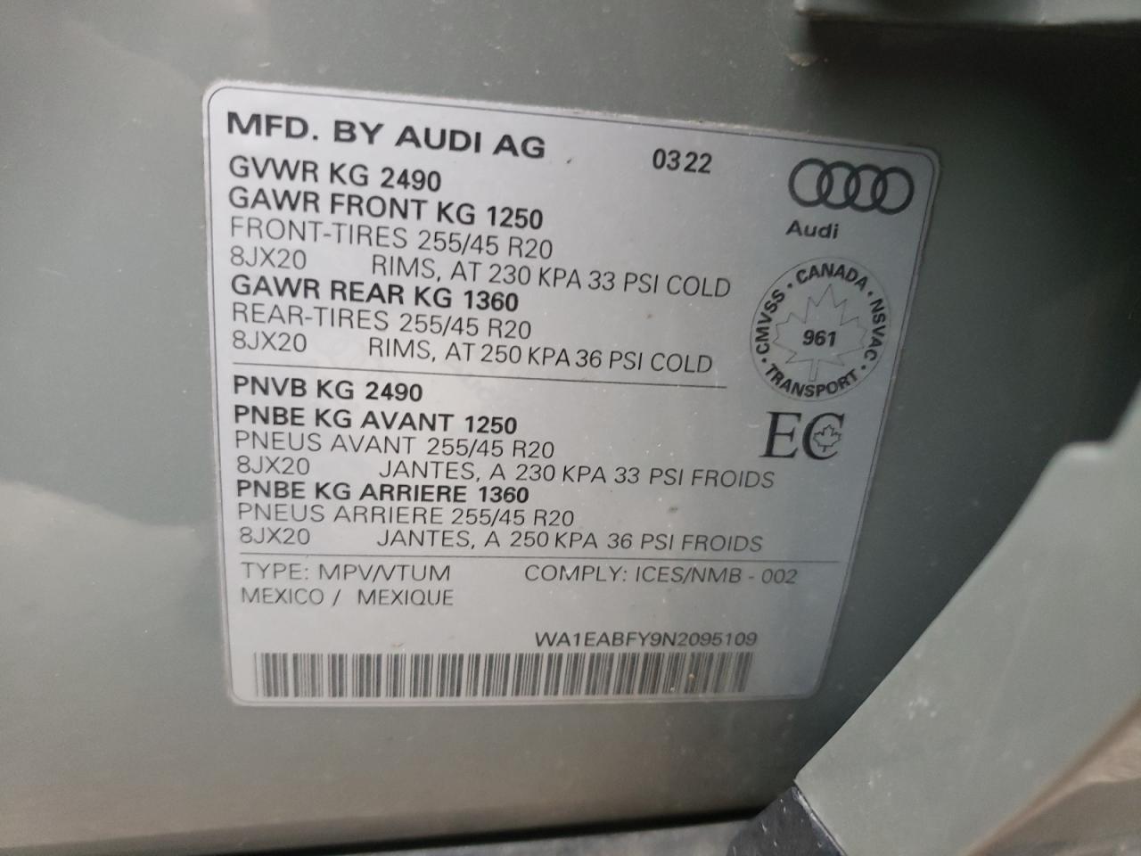 2022 Audi Q5 Premium Plus 45 VIN: WA1EABFY9N2095109 Lot: 78529164