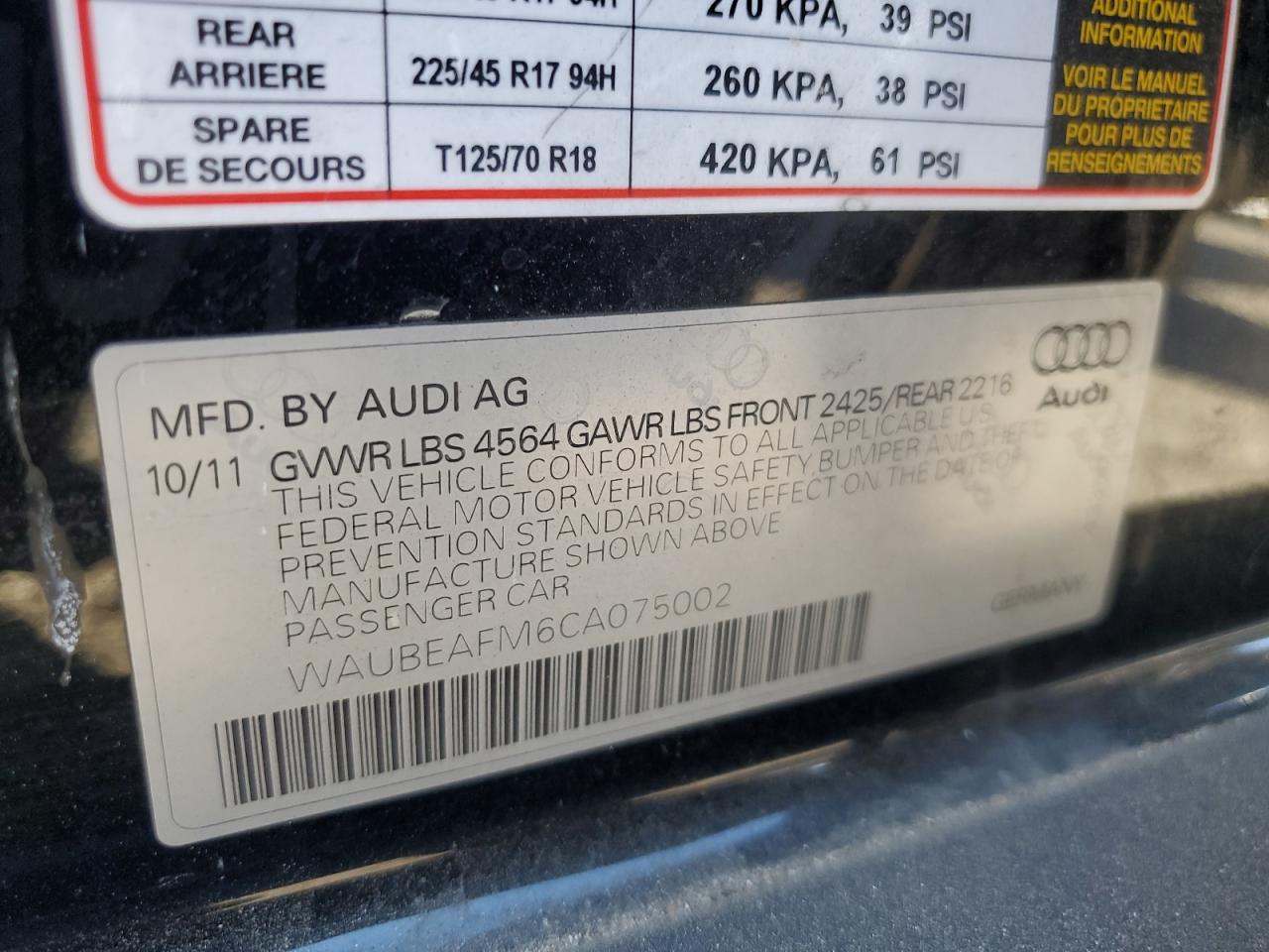 2012 Audi A3 Premium VIN: WAUBEAFM6CA075002 Lot: 80498534