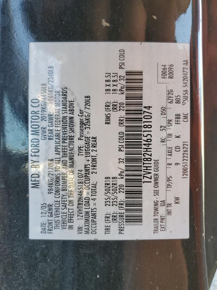 2006 Ford Mustang Gt VIN: 1ZVHT82H465181074 Lot: 80474704